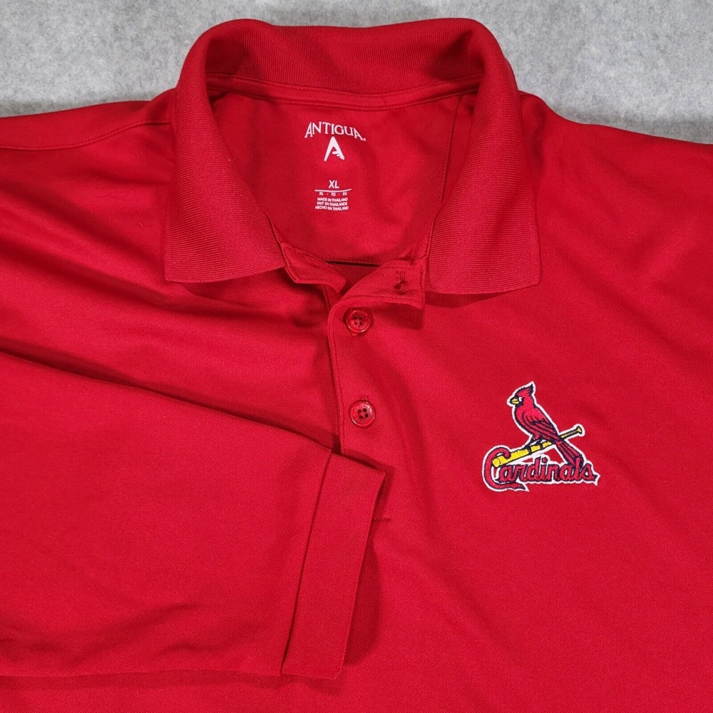 St. Louis‎ Cardinals Long Sleeve Polo Shirt Antigua Mens XL Red Embroidered Logo